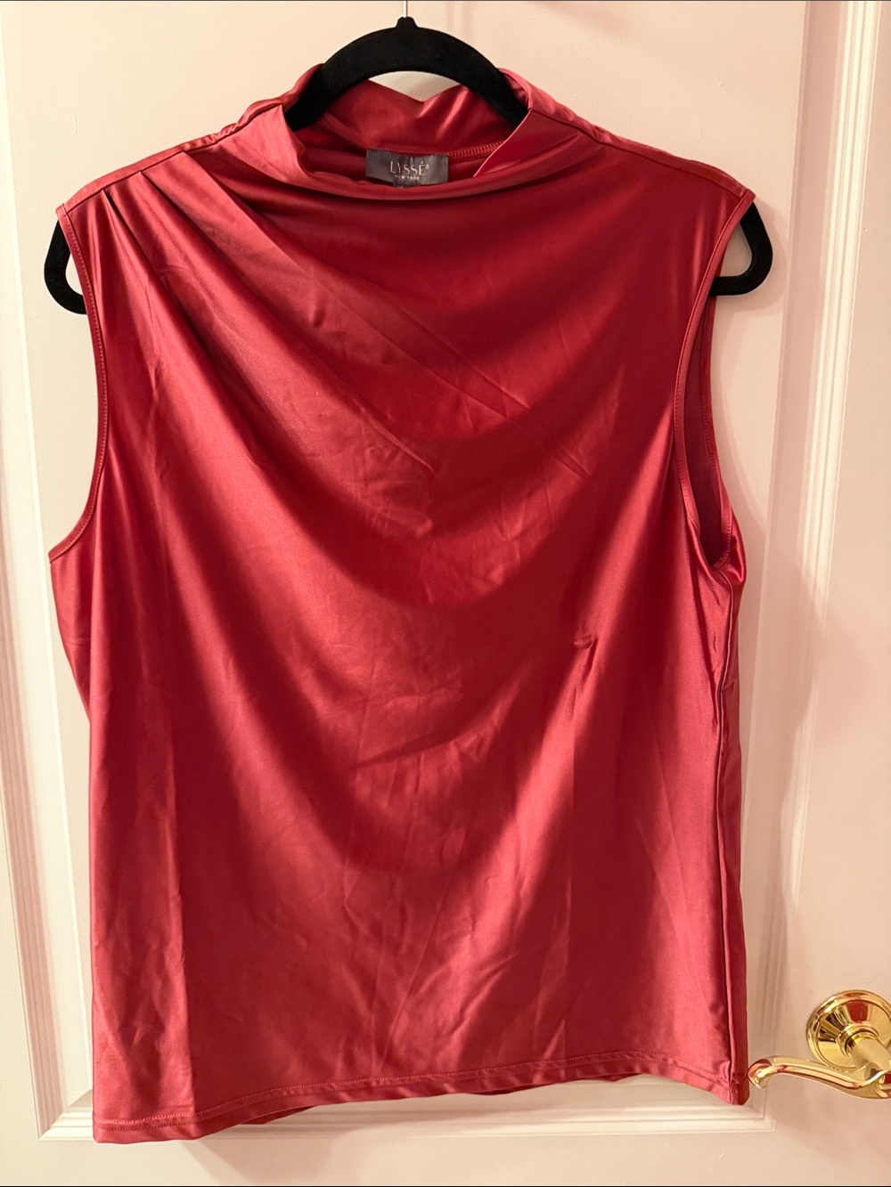 Lysse Satin Mock Neck Sleeveless Tank - Peony